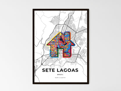SETE LAGOAS BRAZIL minimal art map with a colorful icon. Style 3