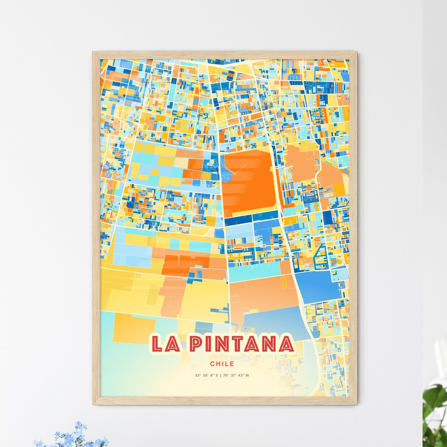 Colorful LA PINTANA CHILE Fine Art Map Blue Orange