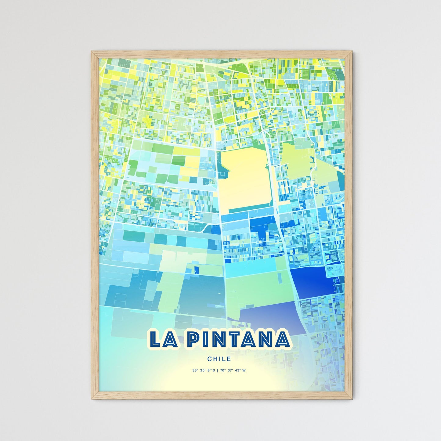 Colorful LA PINTANA CHILE Fine Art Map Cool Blue