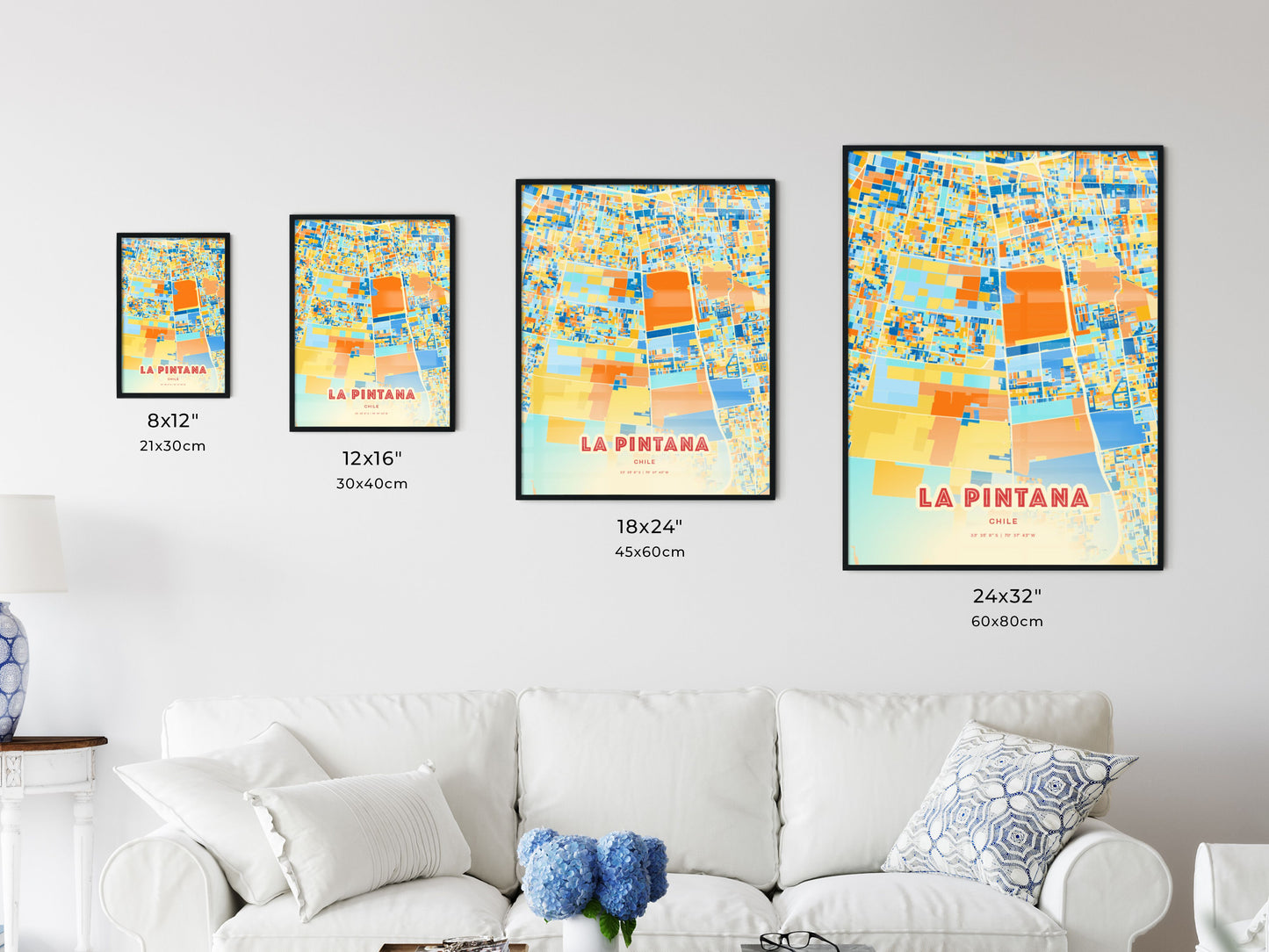 Colorful LA PINTANA CHILE Fine Art Map Blue Orange