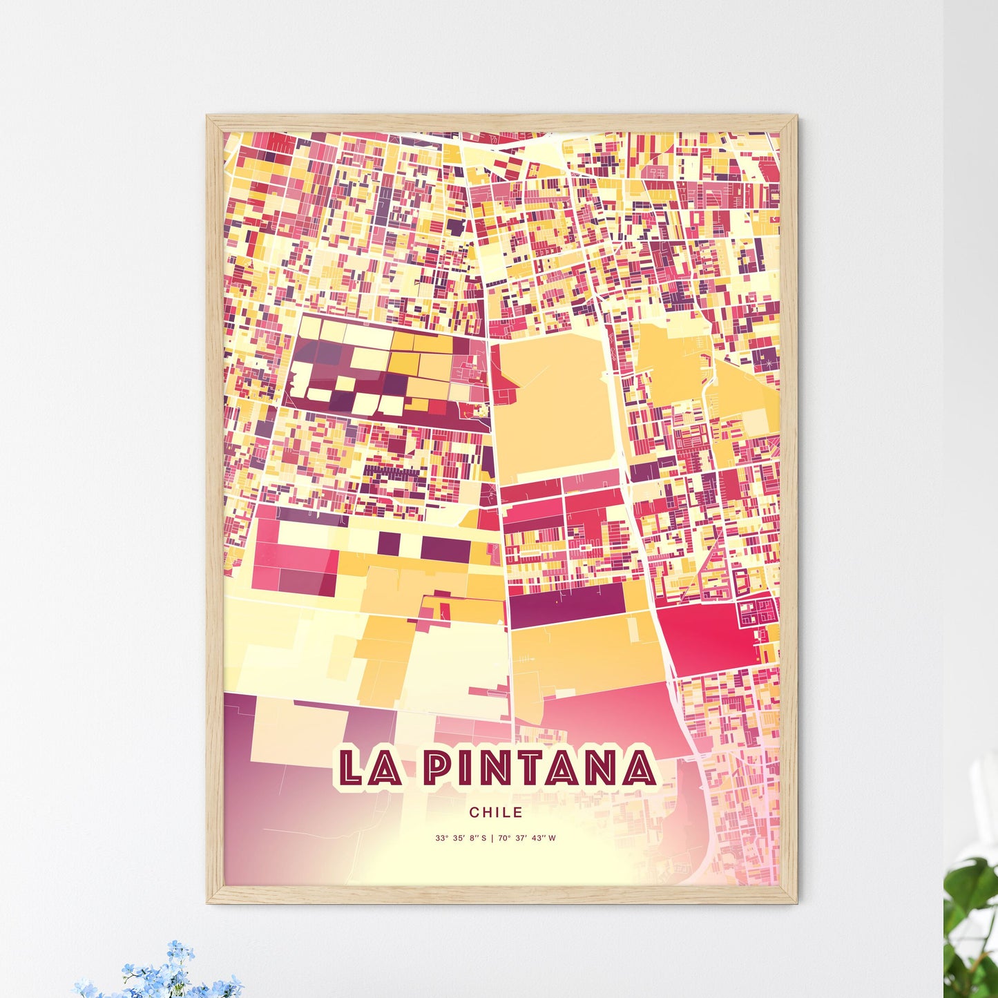 Colorful LA PINTANA CHILE Fine Art Map Hot Red