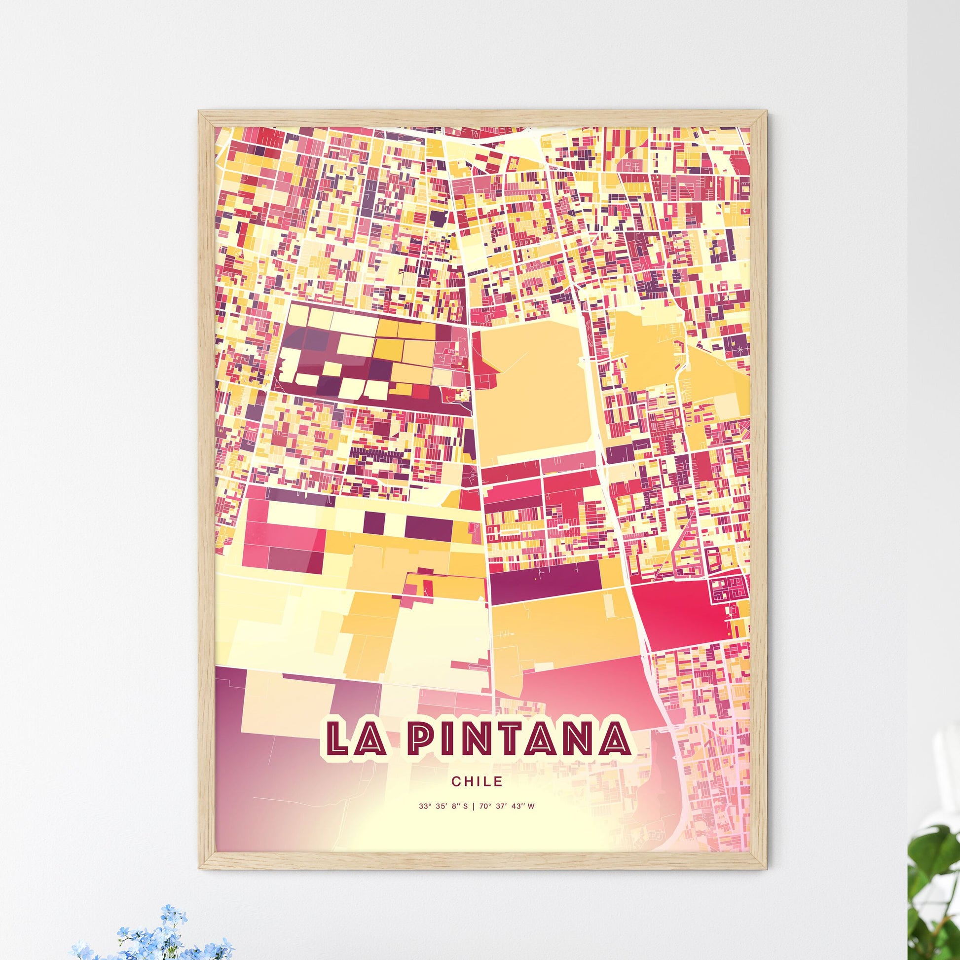 Colorful LA PINTANA CHILE Fine Art Map Hot Red