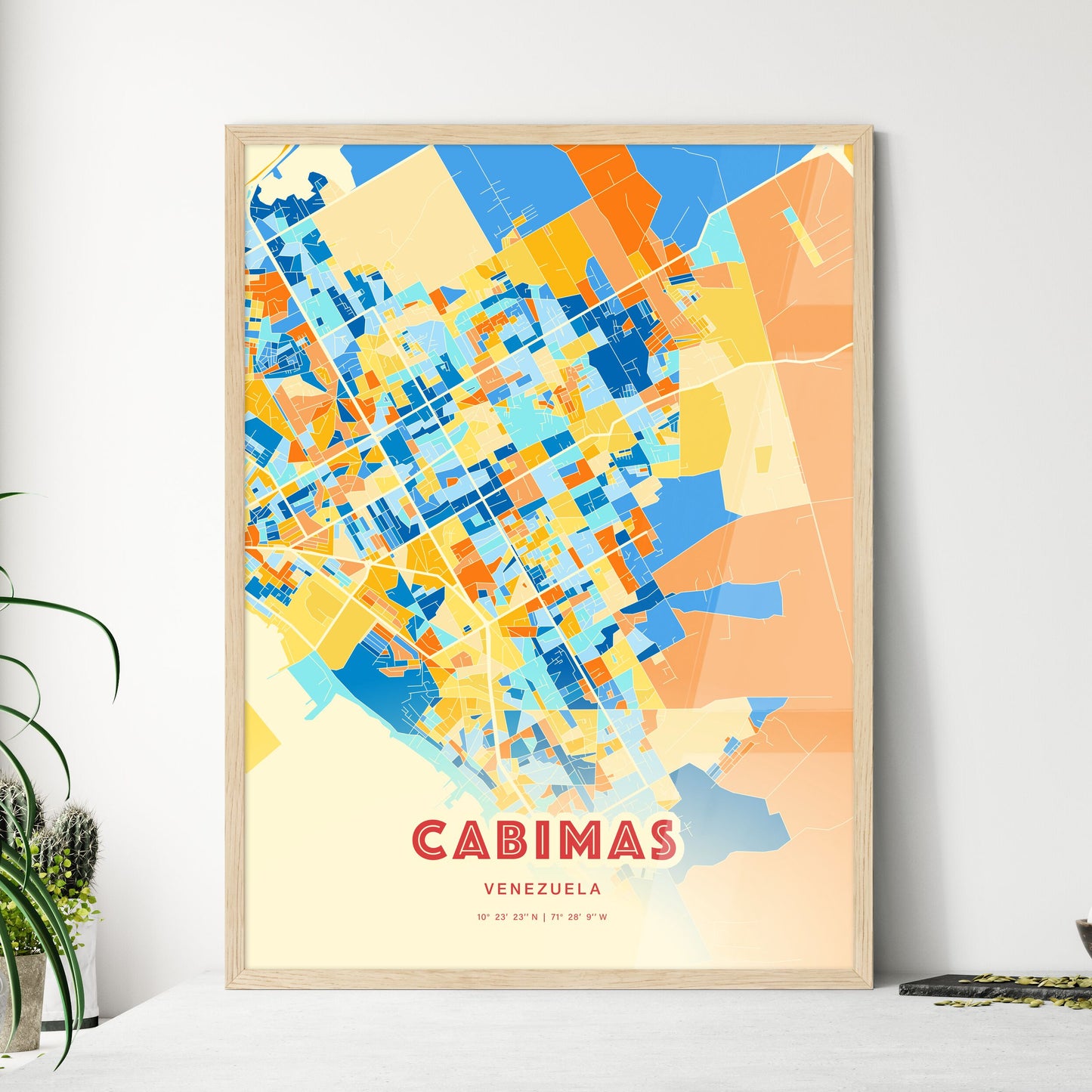 Colorful CABIMAS VENEZUELA Fine Art Map Blue Orange