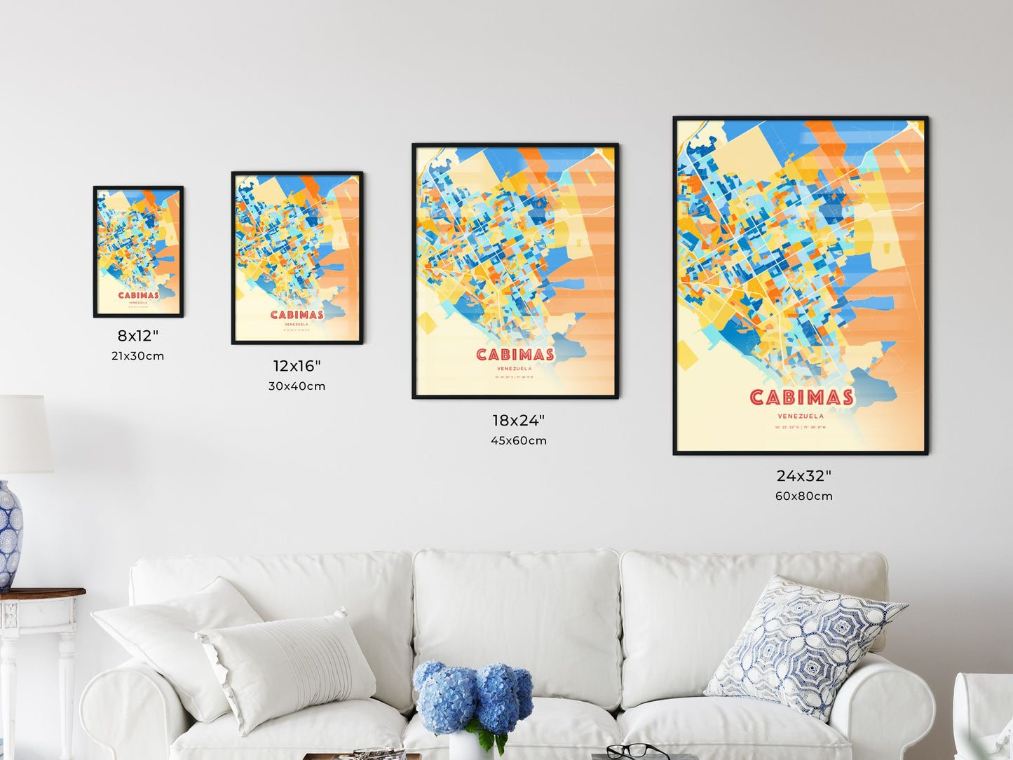 Colorful CABIMAS VENEZUELA Fine Art Map Blue Orange