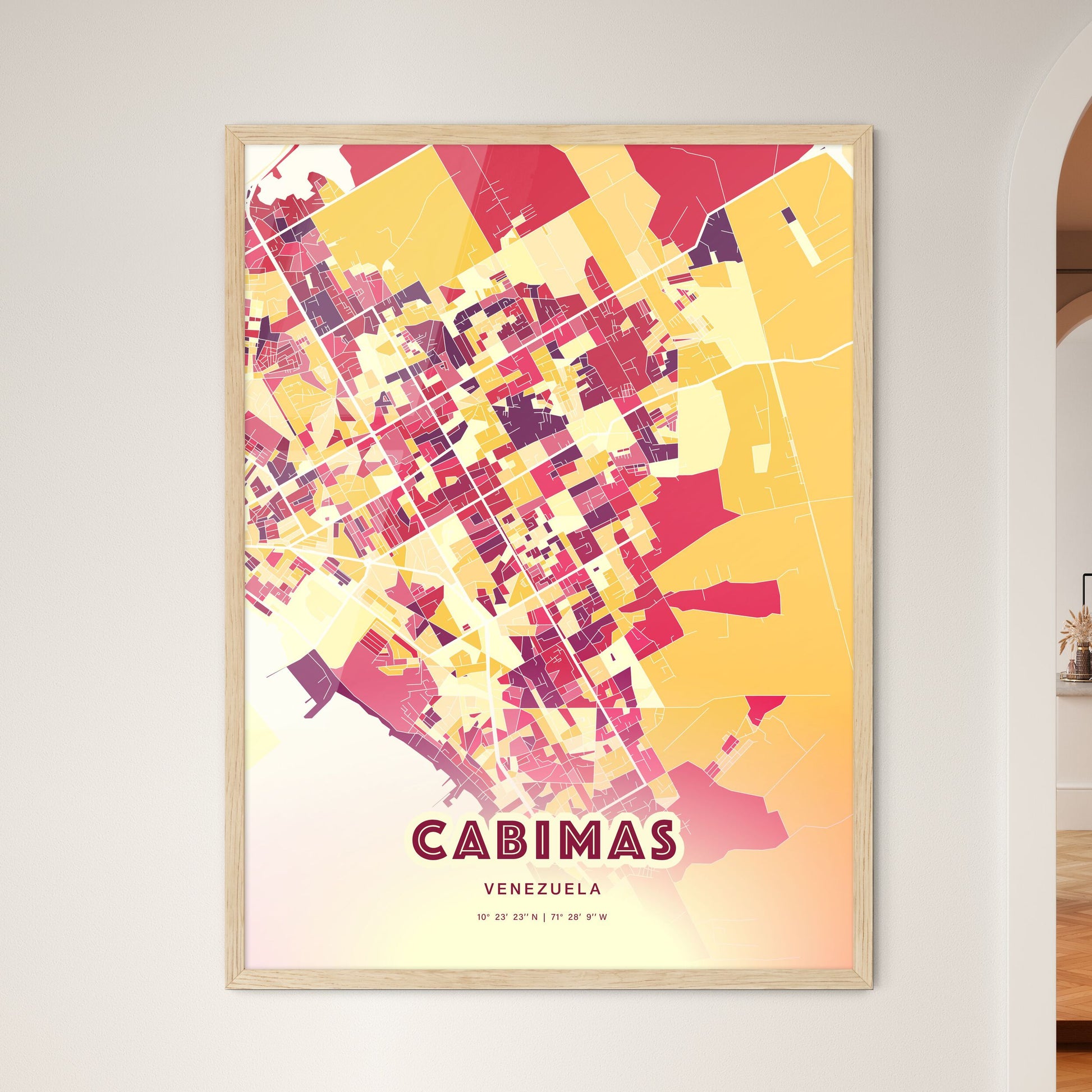 Colorful CABIMAS VENEZUELA Fine Art Map Hot Red