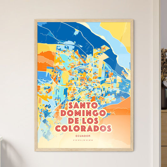 Colorful SANTO DOMINGO DE LOS COLORADOS ECUADOR Fine Art Map Blue Orange