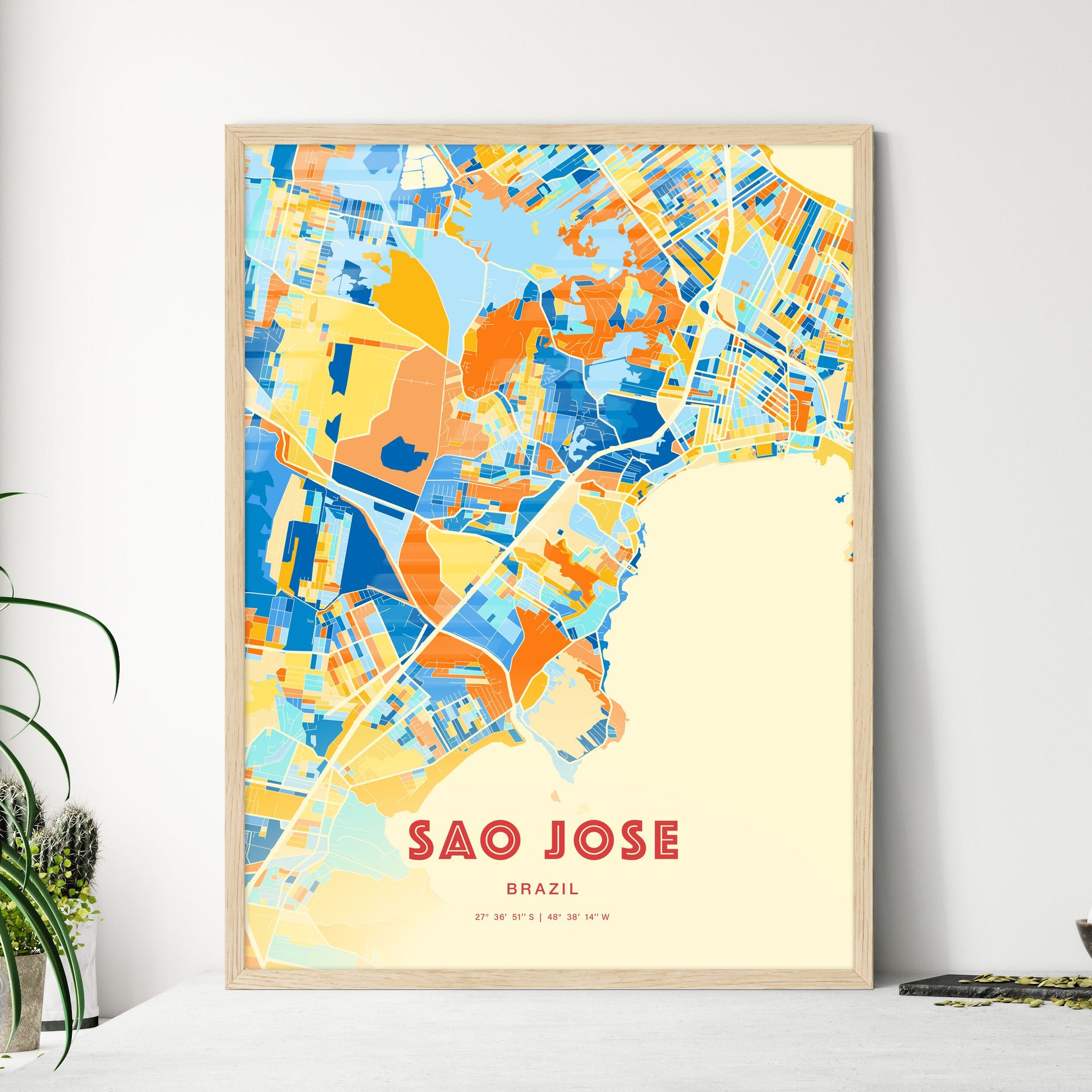 Colorful SAO JOSE BRAZIL Fine Art Map Blue Orange