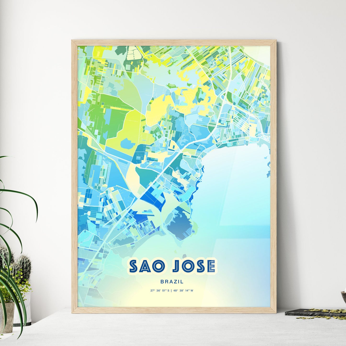 Colorful SAO JOSE BRAZIL Fine Art Map Cool Blue