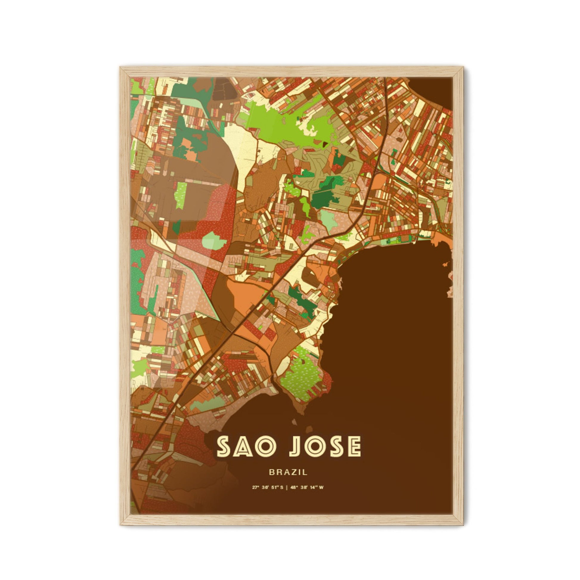 Colorful SAO JOSE BRAZIL Fine Art Map Farmhouse