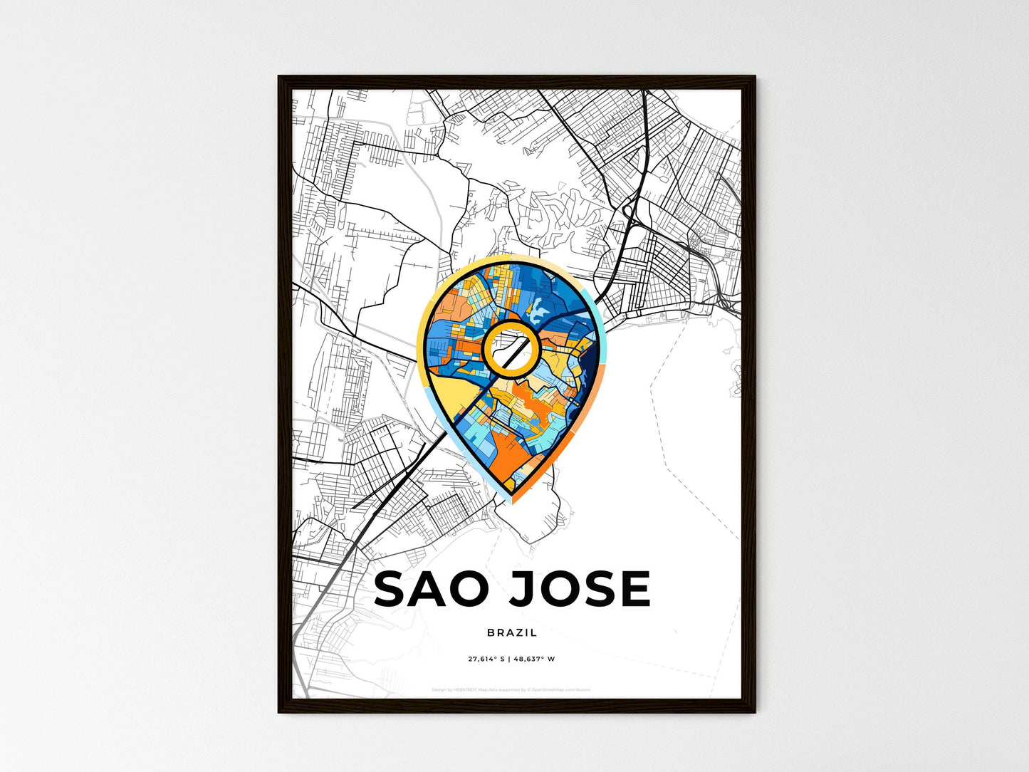 Sao Jose Brazil wedding art map with pointer icon