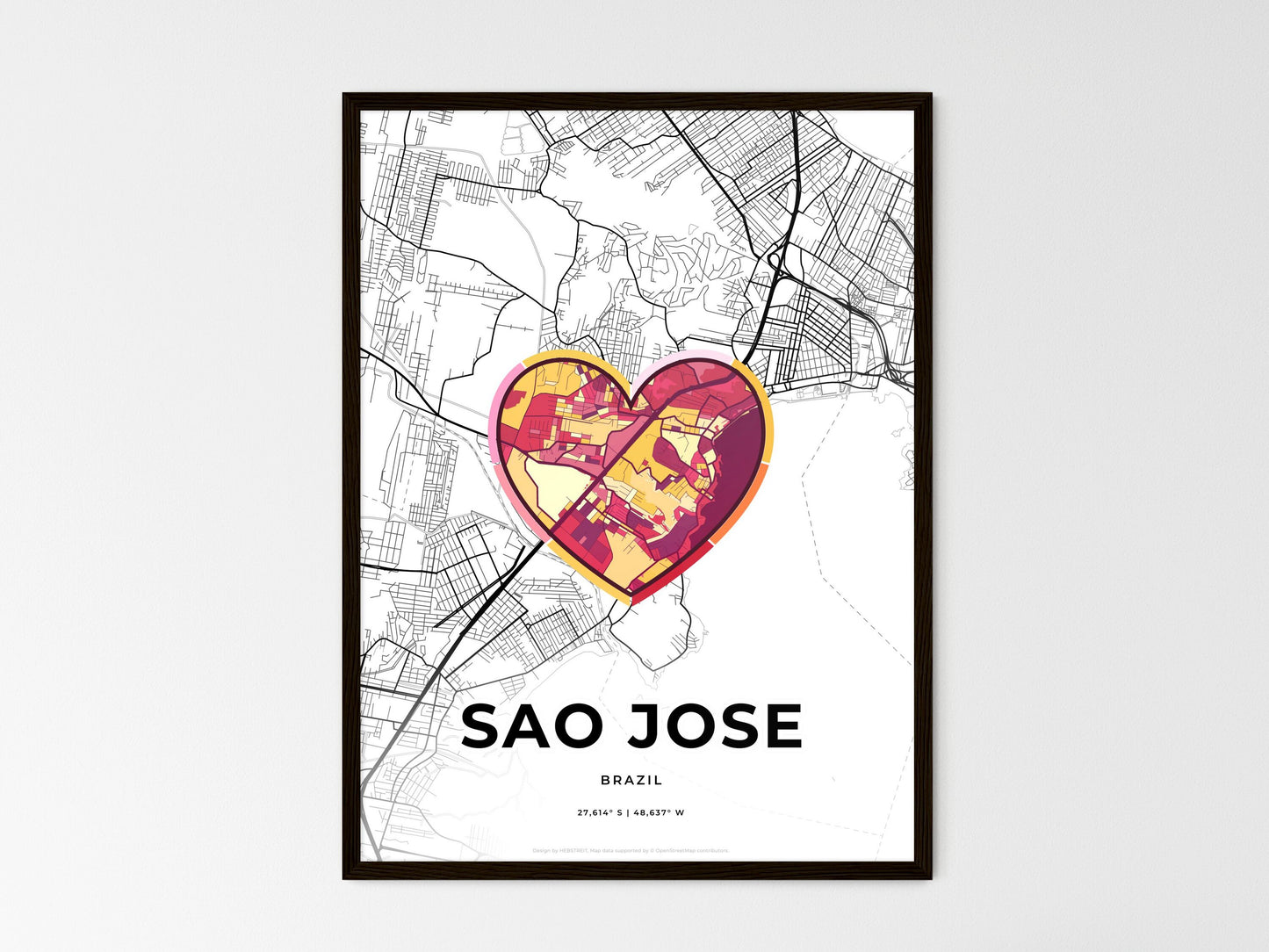 Sao Jose Brazil wedding art map with heart icon