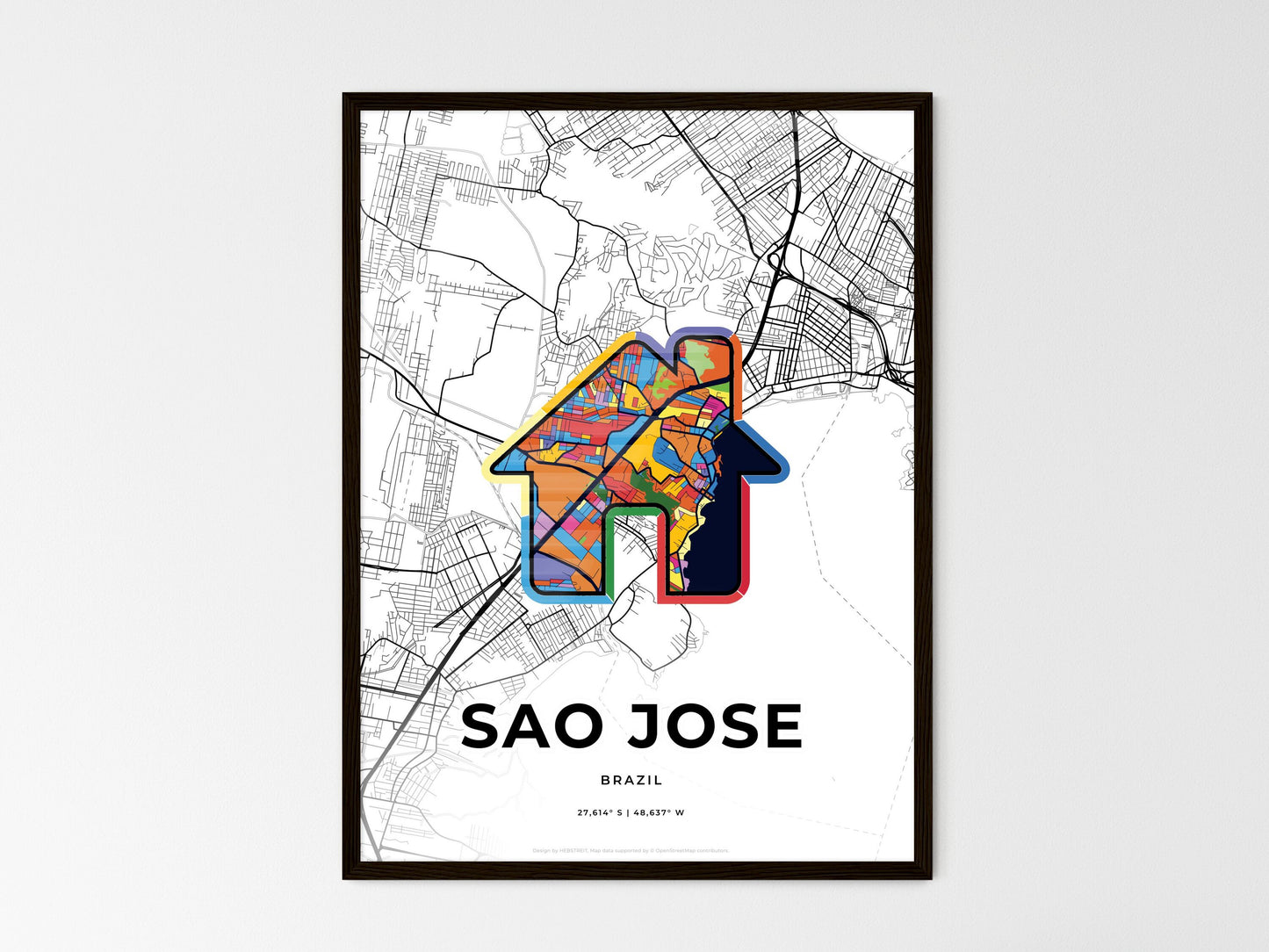 Sao Jose Brazil wedding art map with home icon