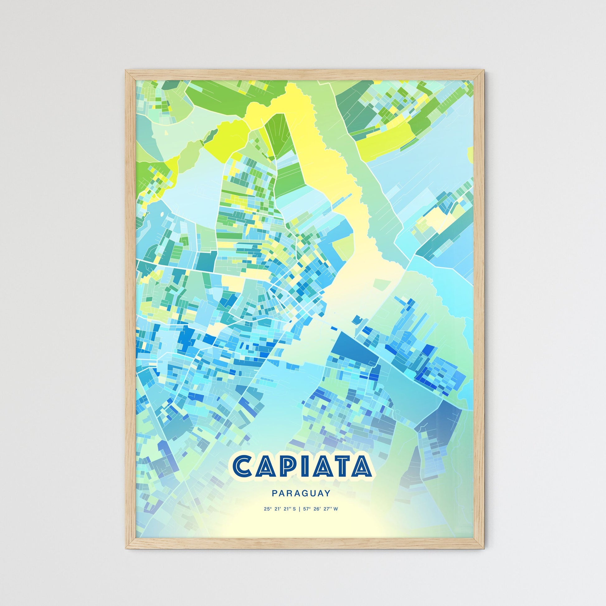 Colorful CAPIATA PARAGUAY Fine Art Map Cool Blue