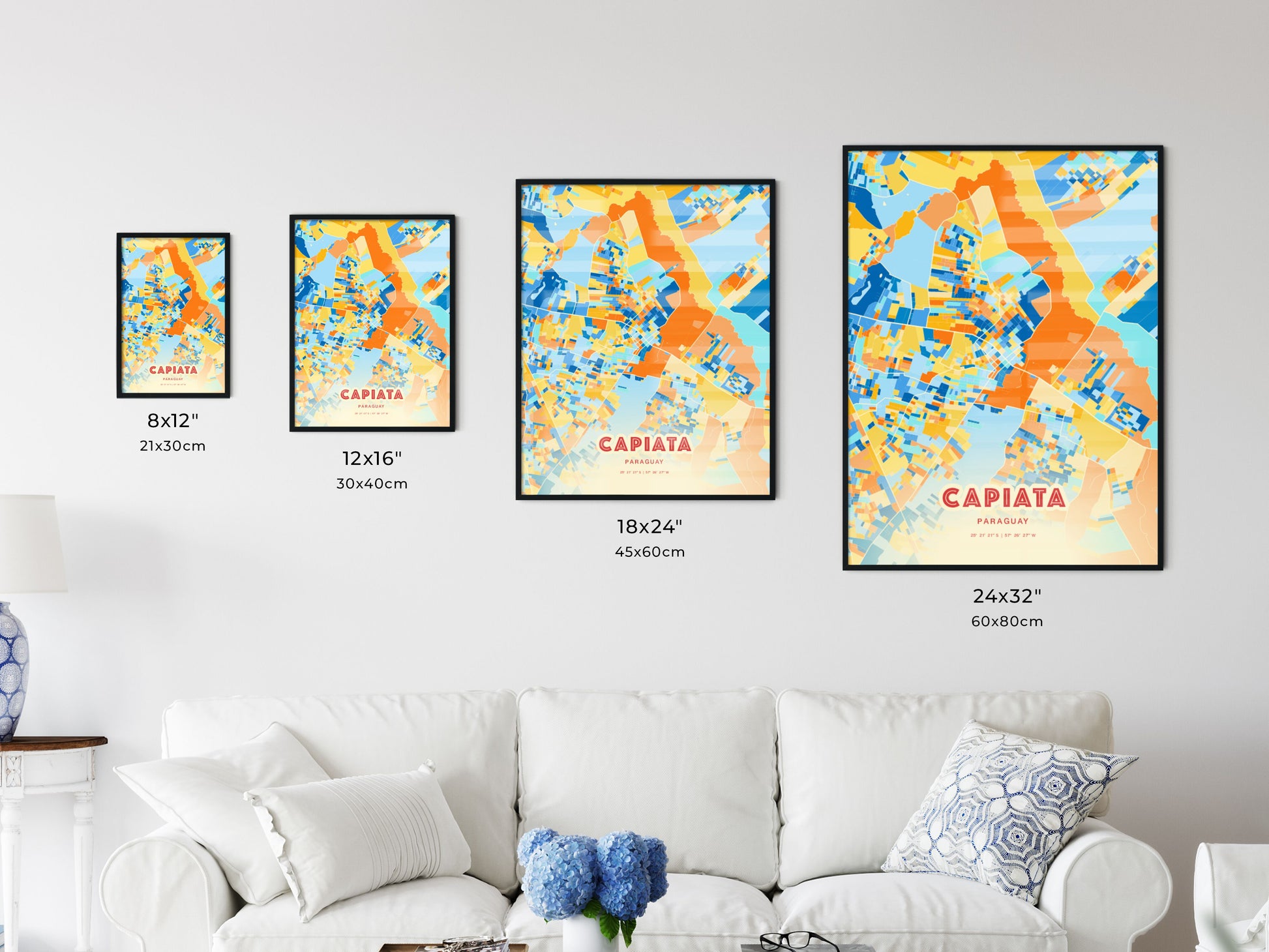 Colorful CAPIATA PARAGUAY Fine Art Map Blue Orange