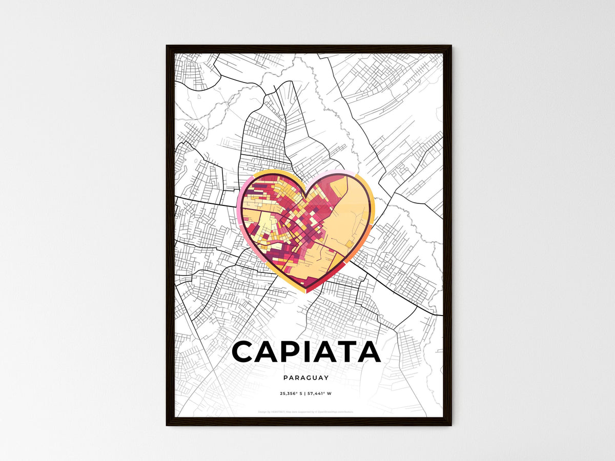 Capiata Paraguay wedding art map with heart icon