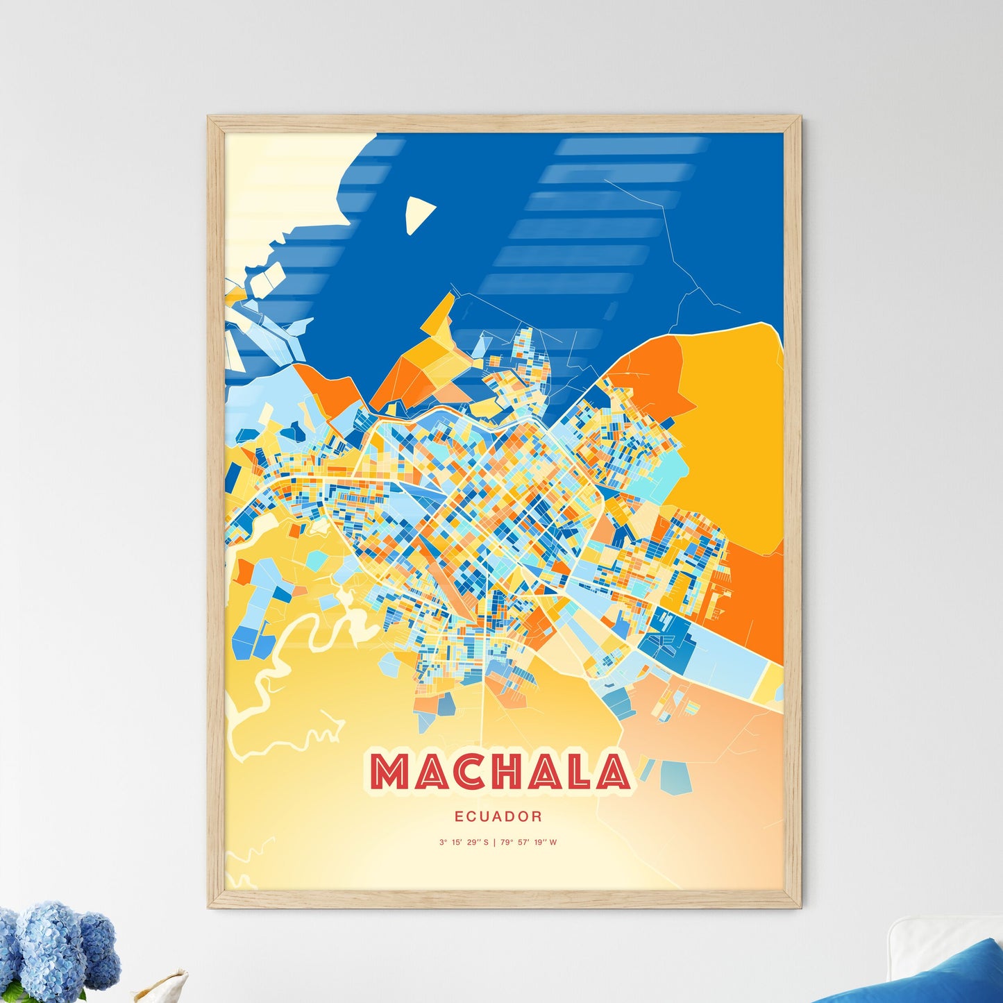 Colorful MACHALA ECUADOR Fine Art Map Blue Orange