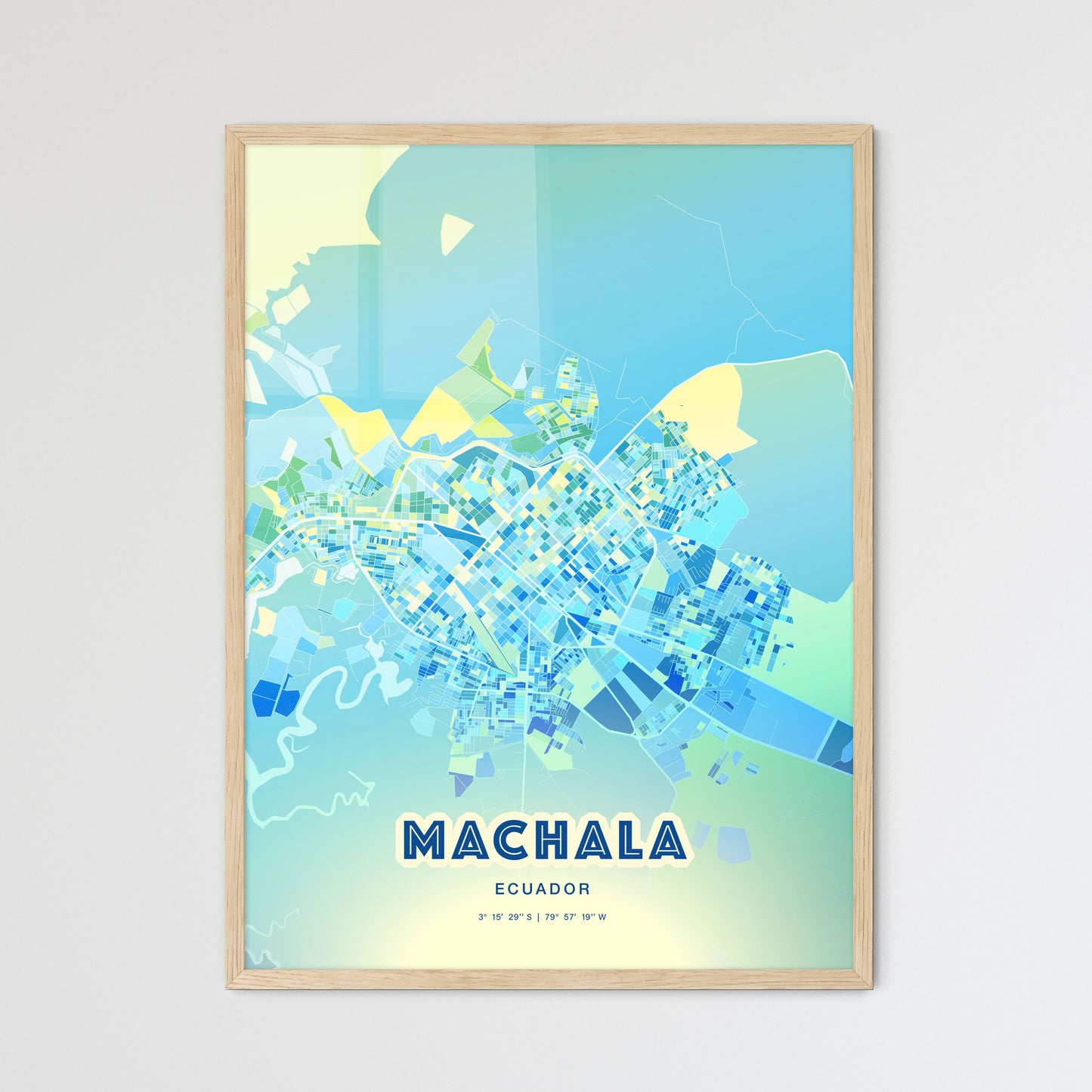 Colorful MACHALA ECUADOR Fine Art Map Cool Blue