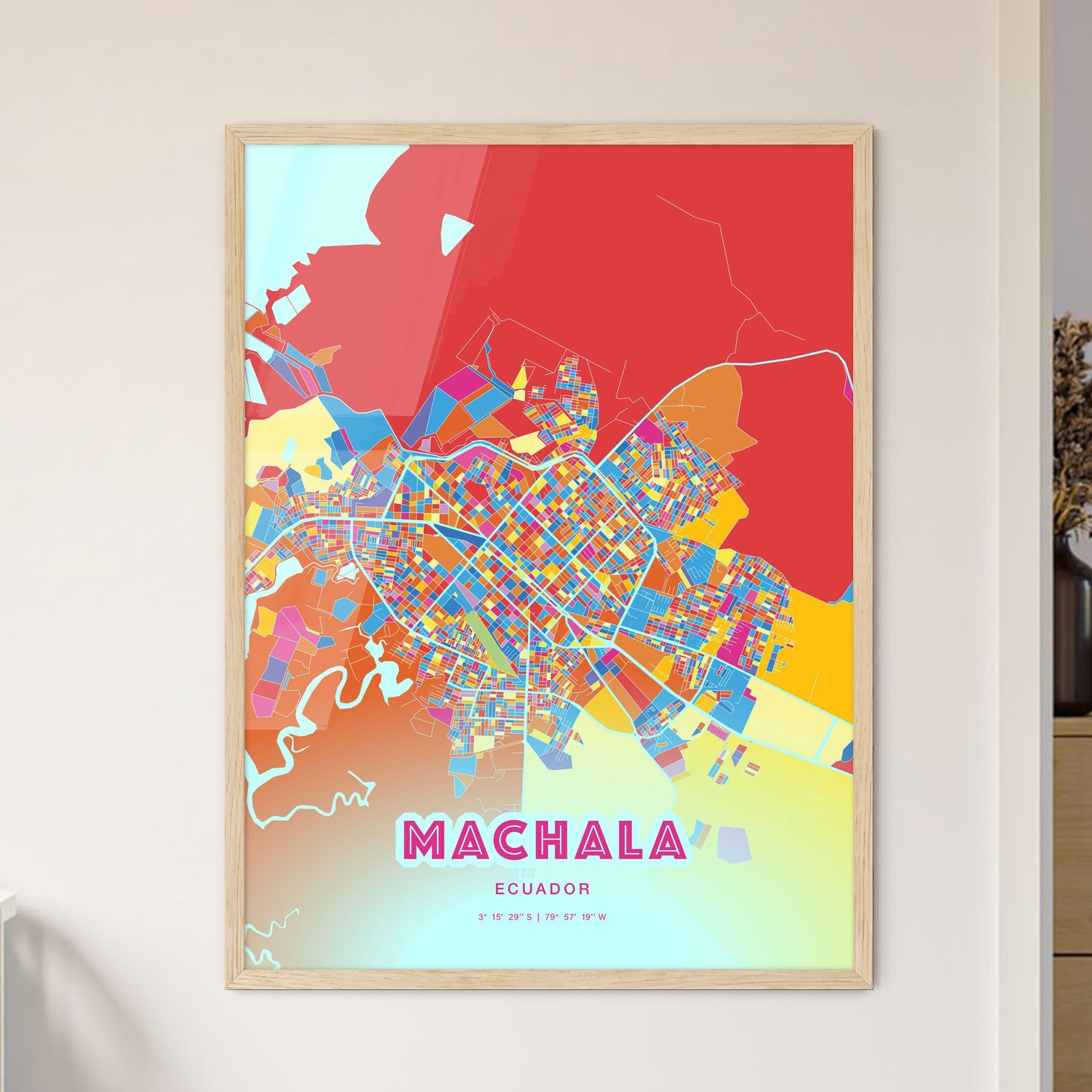 Colorful MACHALA ECUADOR Fine Art Map Crazy Colors
