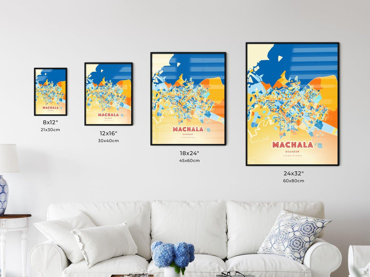 Colorful MACHALA ECUADOR Fine Art Map Blue Orange