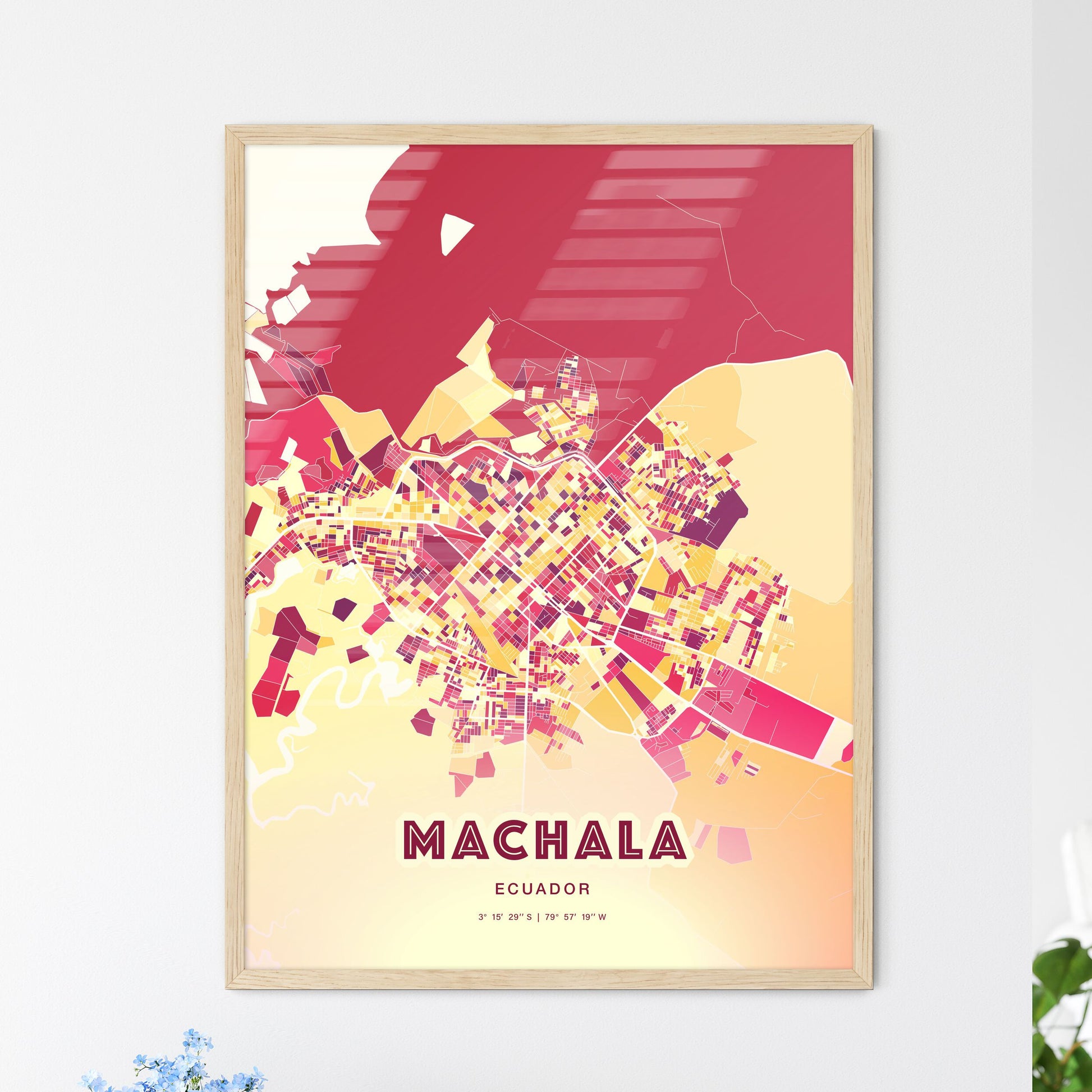 Colorful MACHALA ECUADOR Fine Art Map Hot Red