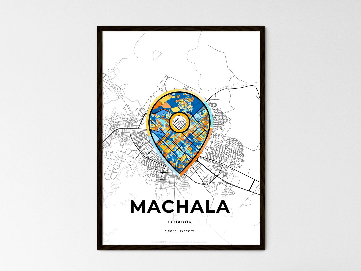 Machala Ecuador wedding art map with pointer icon