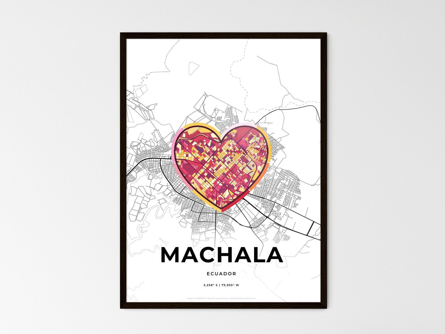 Machala Ecuador wedding art map with heart icon