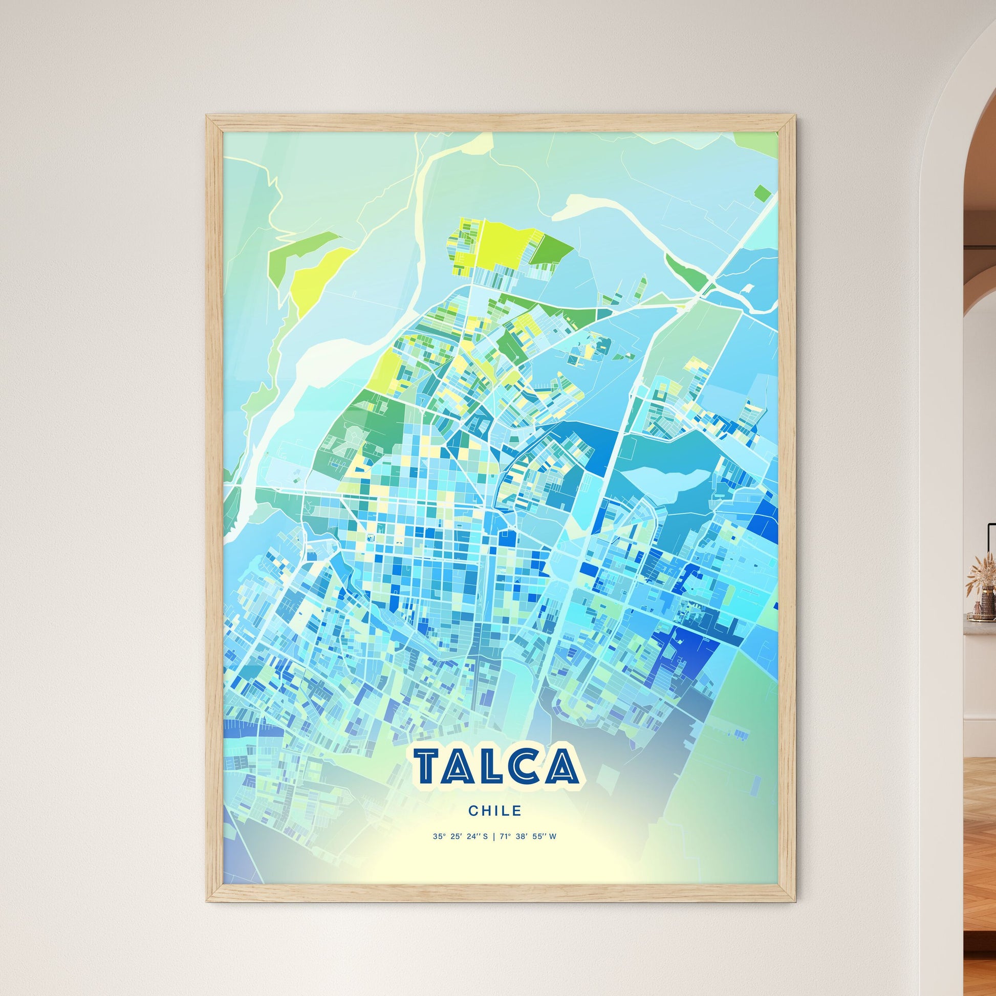 Colorful TALCA CHILE Fine Art Map Cool Blue