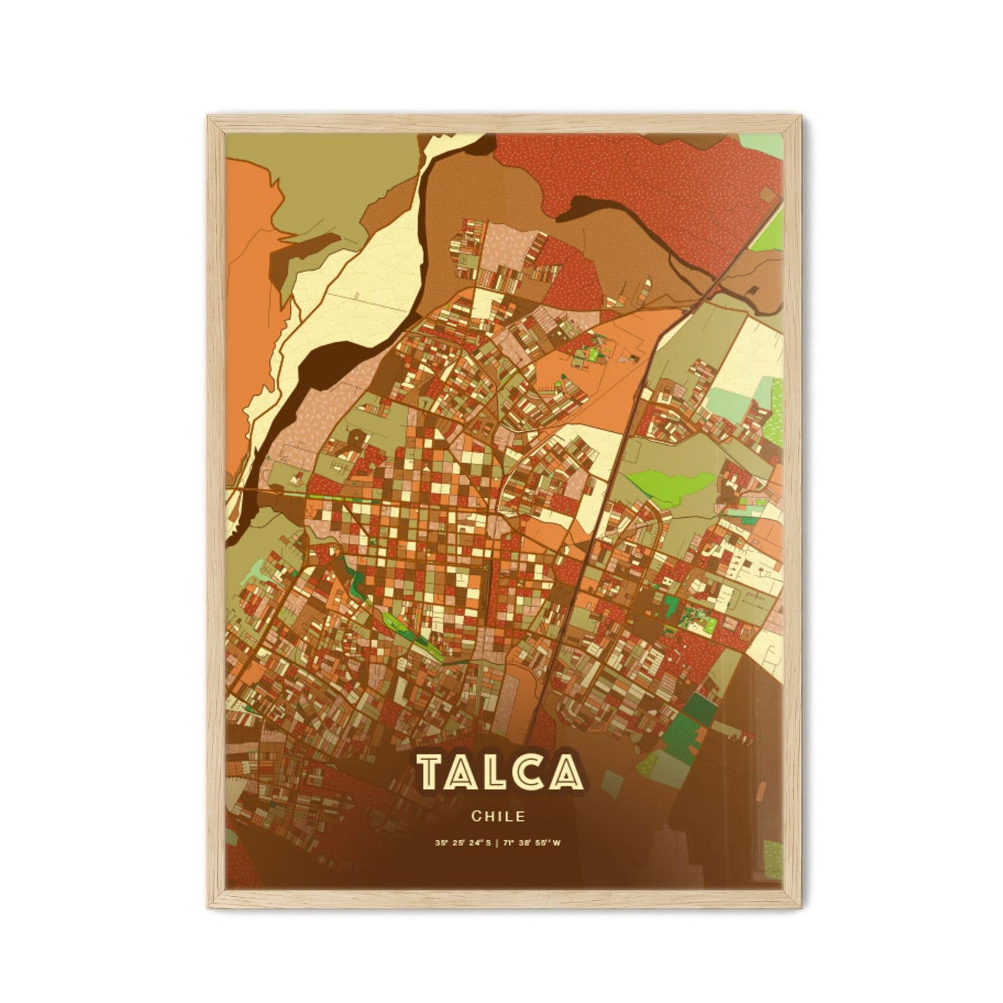 Colorful TALCA CHILE Fine Art Map Farmhouse