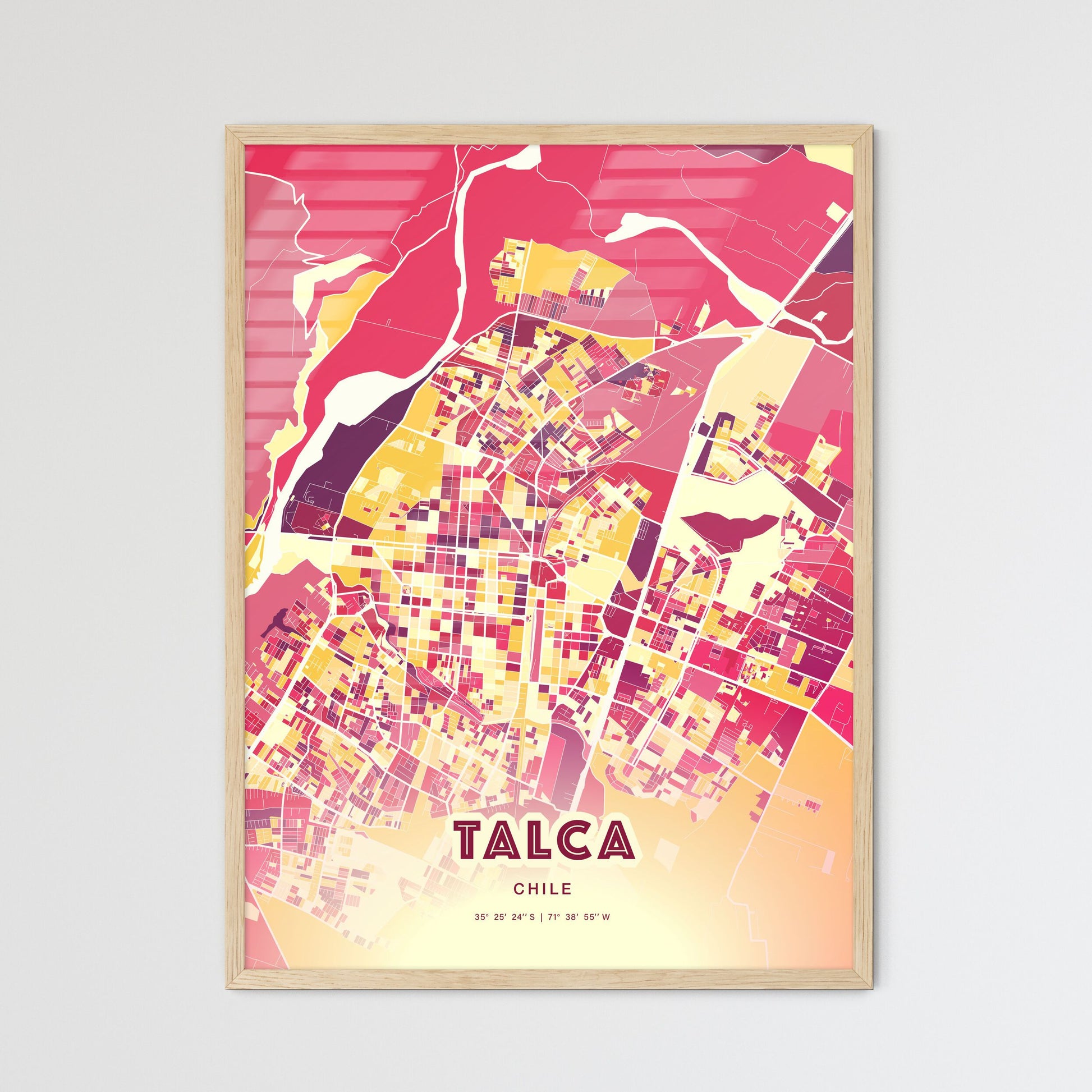 Colorful TALCA CHILE Fine Art Map Hot Red