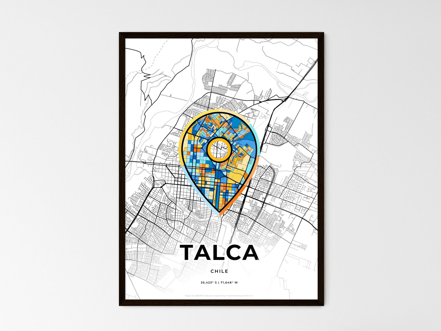 Talca Chile wedding art map with pointer icon