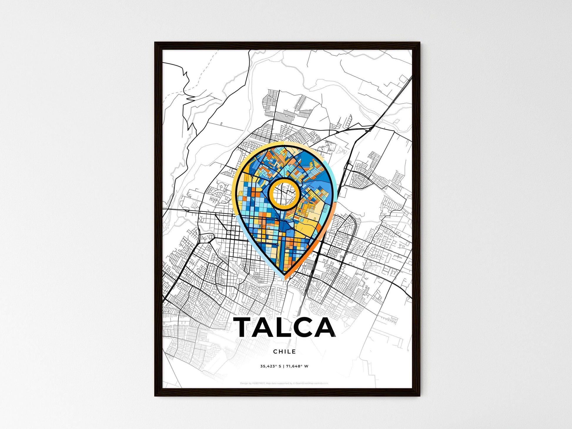 Talca Chile wedding art map with pointer icon