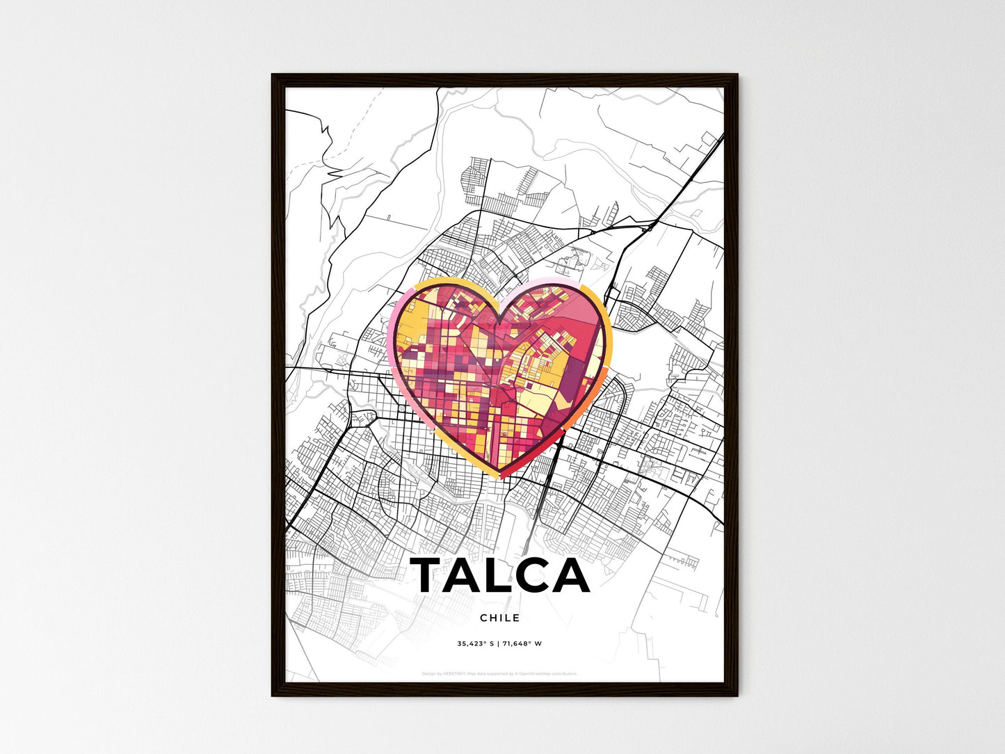 Talca Chile wedding art map with heart icon