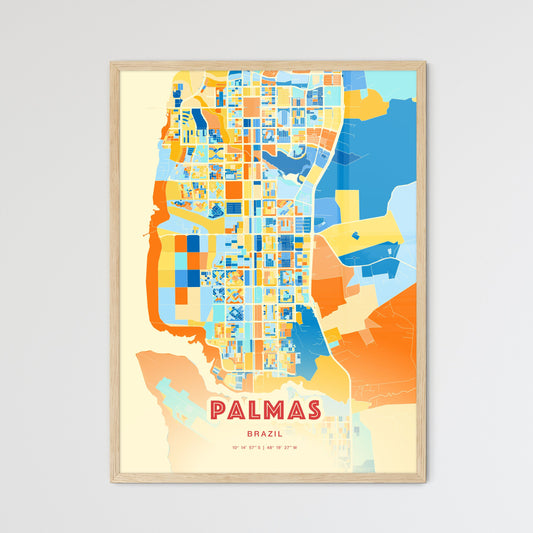 Colorful PALMAS BRAZIL Fine Art Map Blue Orange