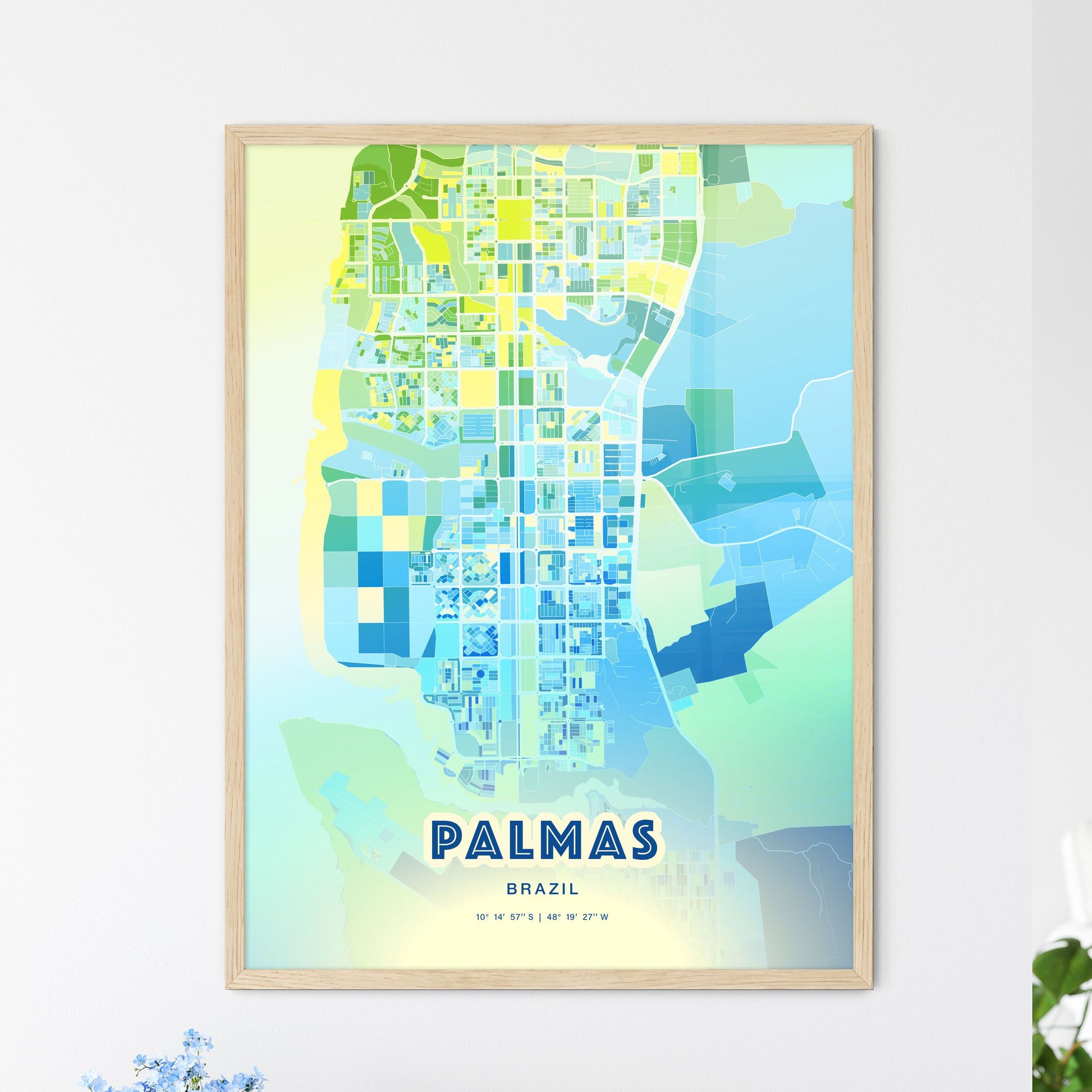 Colorful PALMAS BRAZIL Fine Art Map Cool Blue