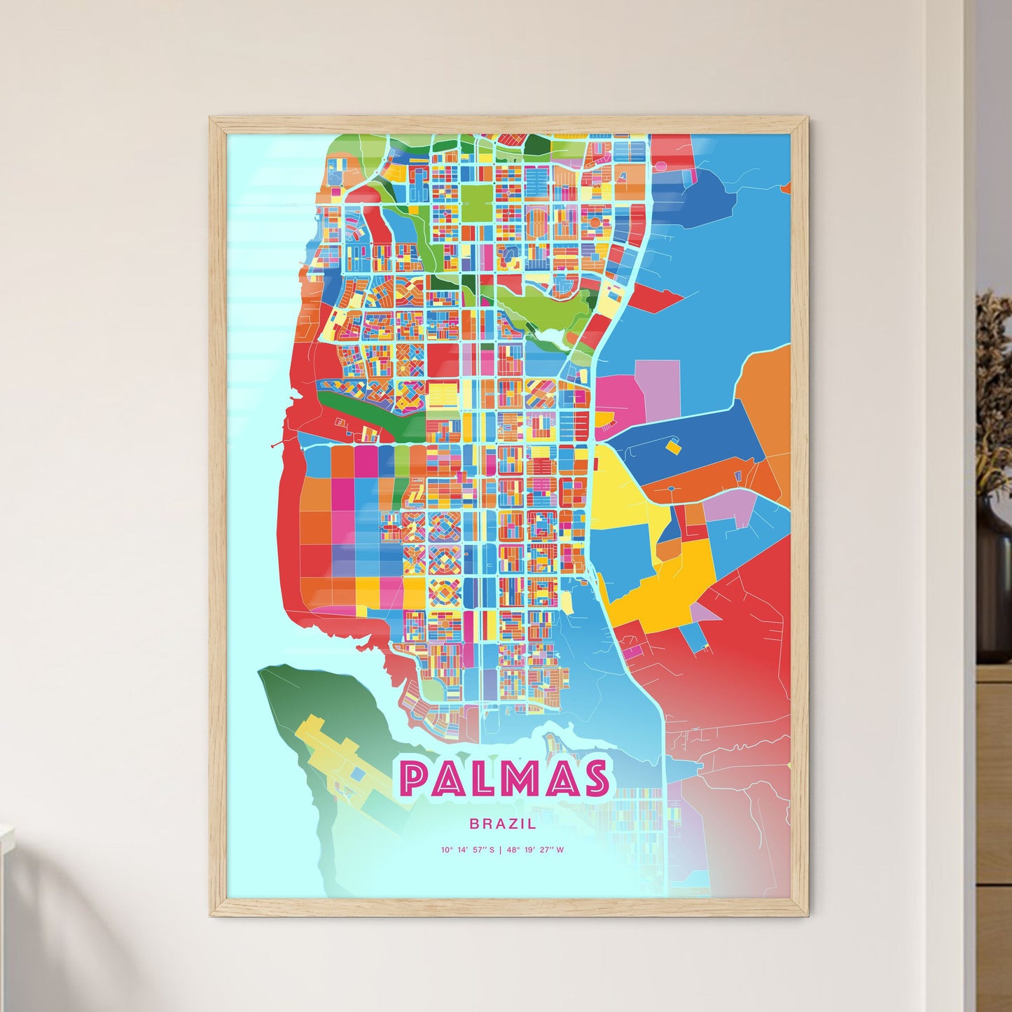 Colorful PALMAS BRAZIL Fine Art Map Crazy Colors