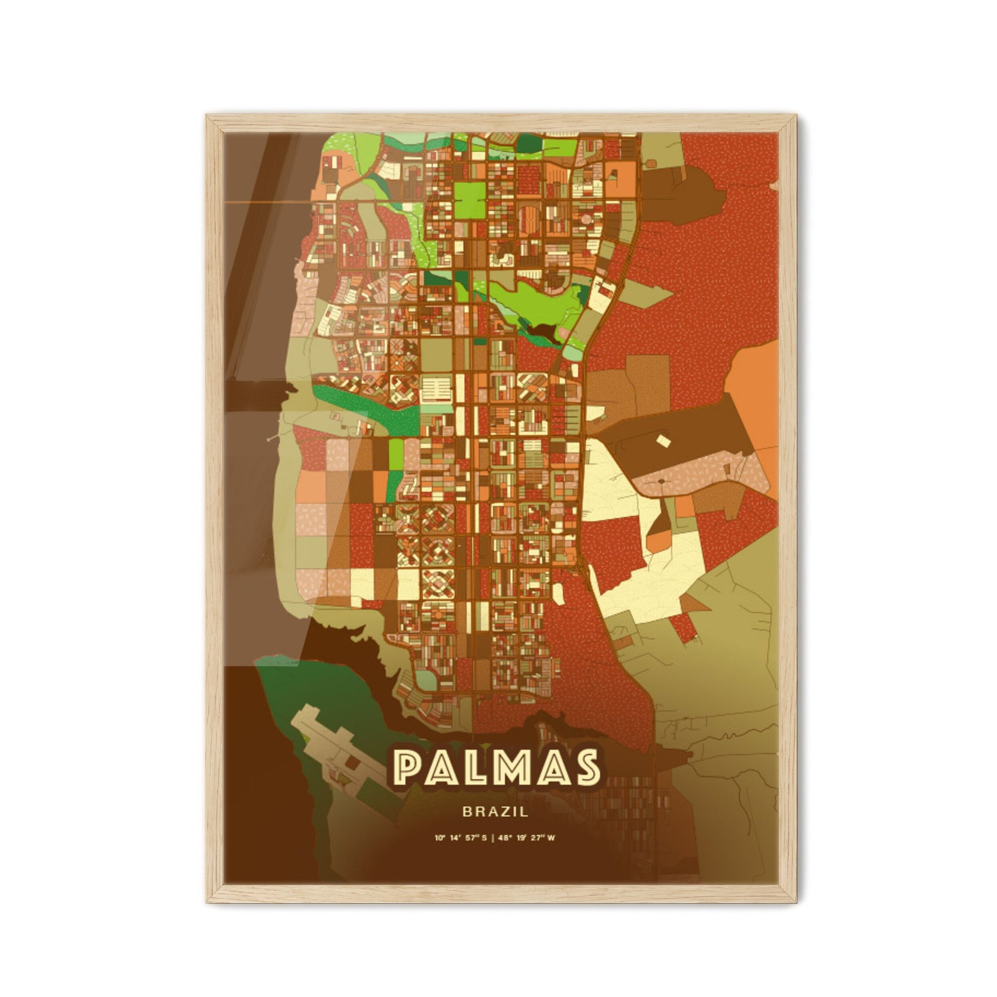 Colorful PALMAS BRAZIL Fine Art Map Farmhouse