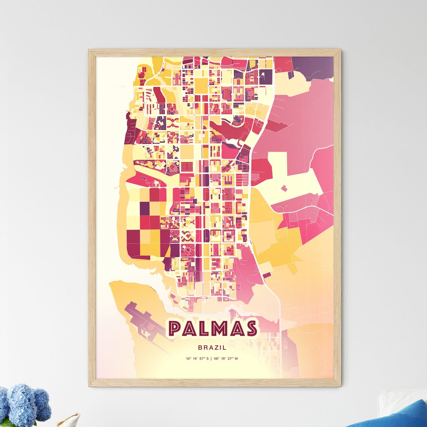 Colorful PALMAS BRAZIL Fine Art Map Hot Red