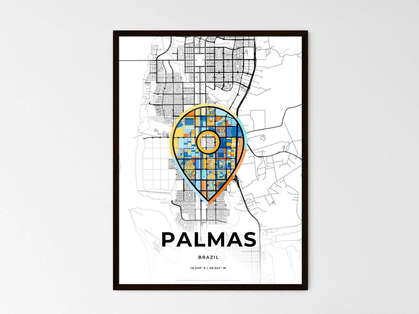 Palmas Brazil wedding art map with pointer icon