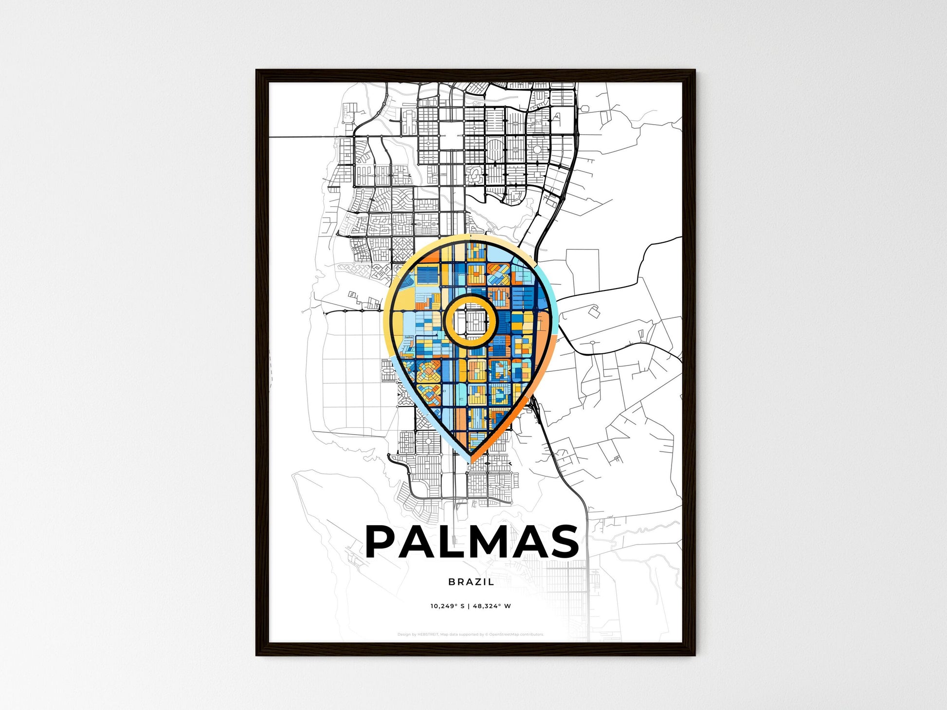 Palmas Brazil wedding art map with pointer icon