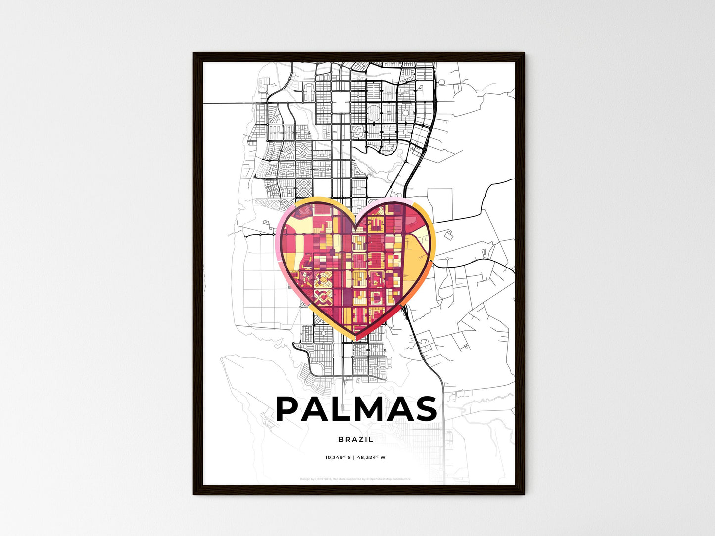 Palmas Brazil wedding art map with heart icon