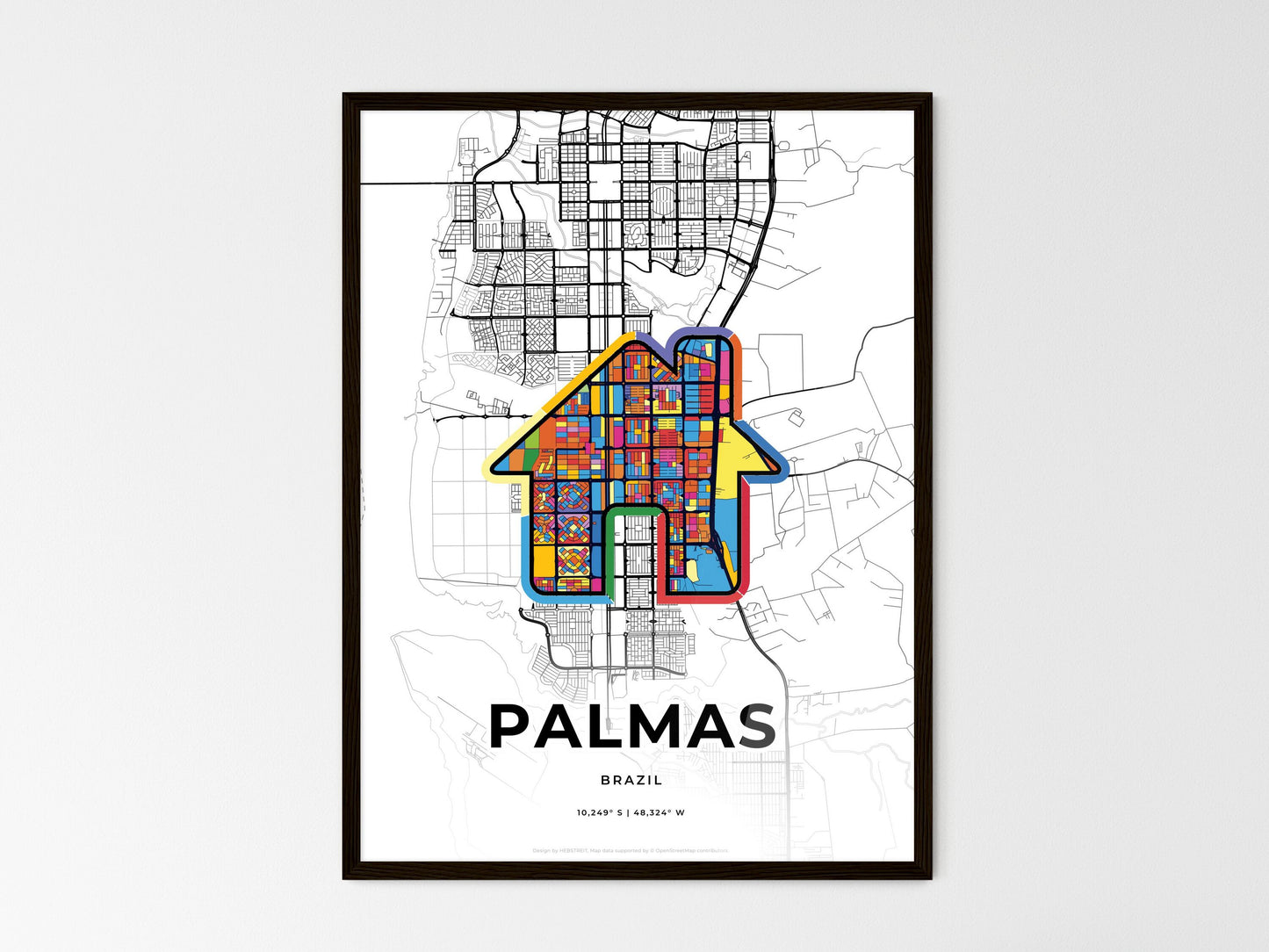 Palmas Brazil wedding art map with home icon