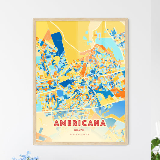 Colorful AMERICANA BRAZIL Fine Art Map Blue Orange