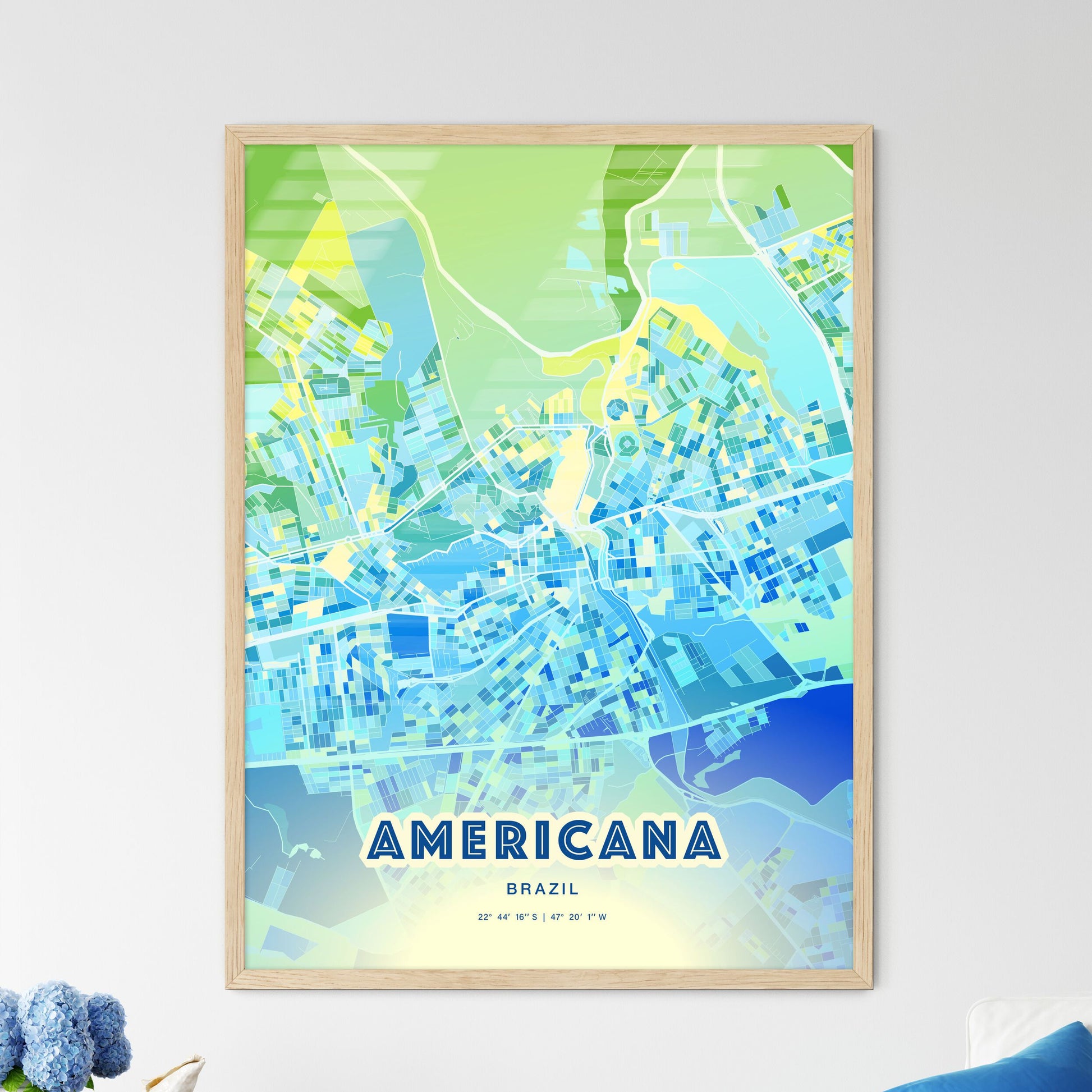 Colorful AMERICANA BRAZIL Fine Art Map Cool Blue