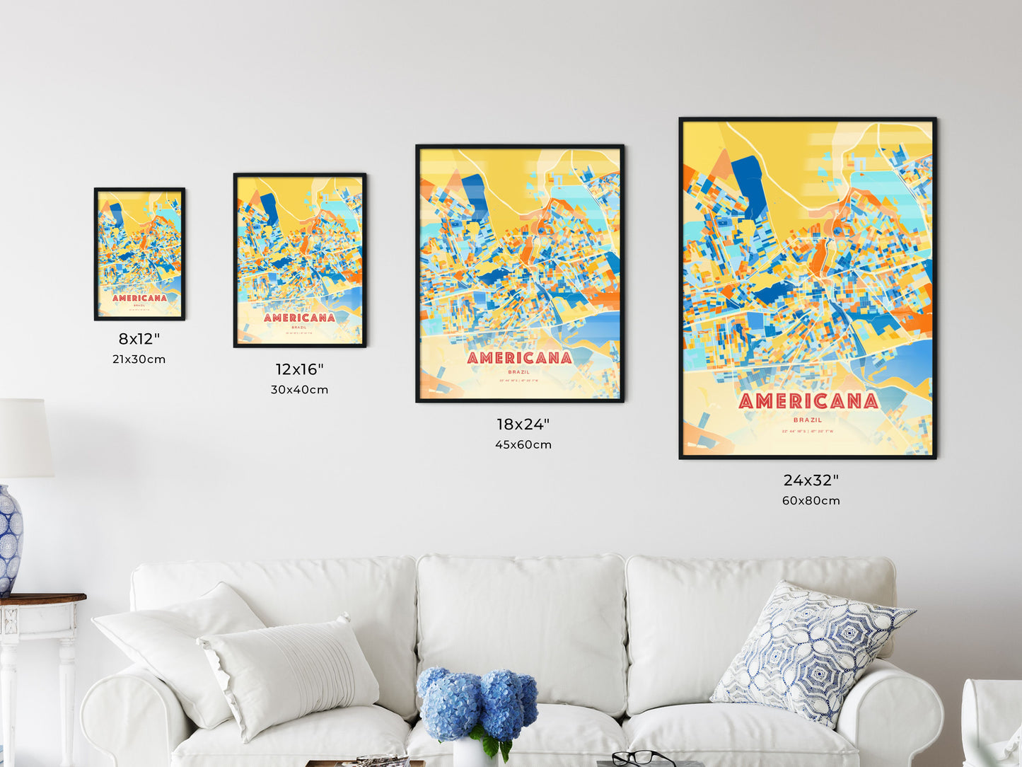 Colorful AMERICANA BRAZIL Fine Art Map Blue Orange