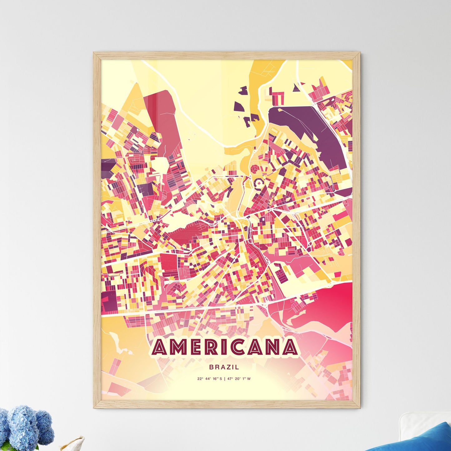 Colorful AMERICANA BRAZIL Fine Art Map Hot Red