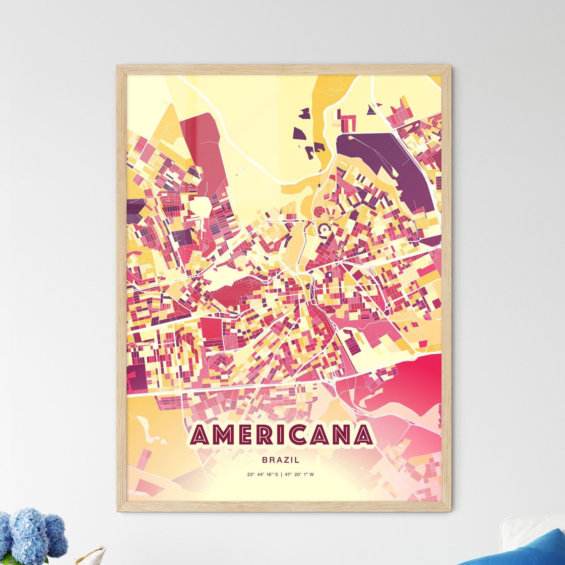 Colorful AMERICANA BRAZIL Fine Art Map Hot Red