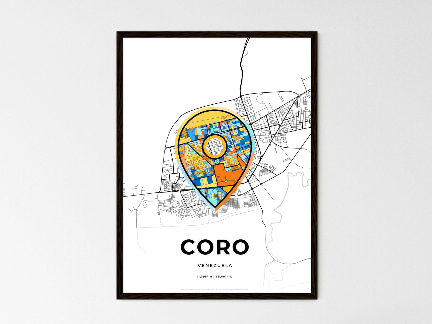 Coro Venezuela wedding art map with pointer icon