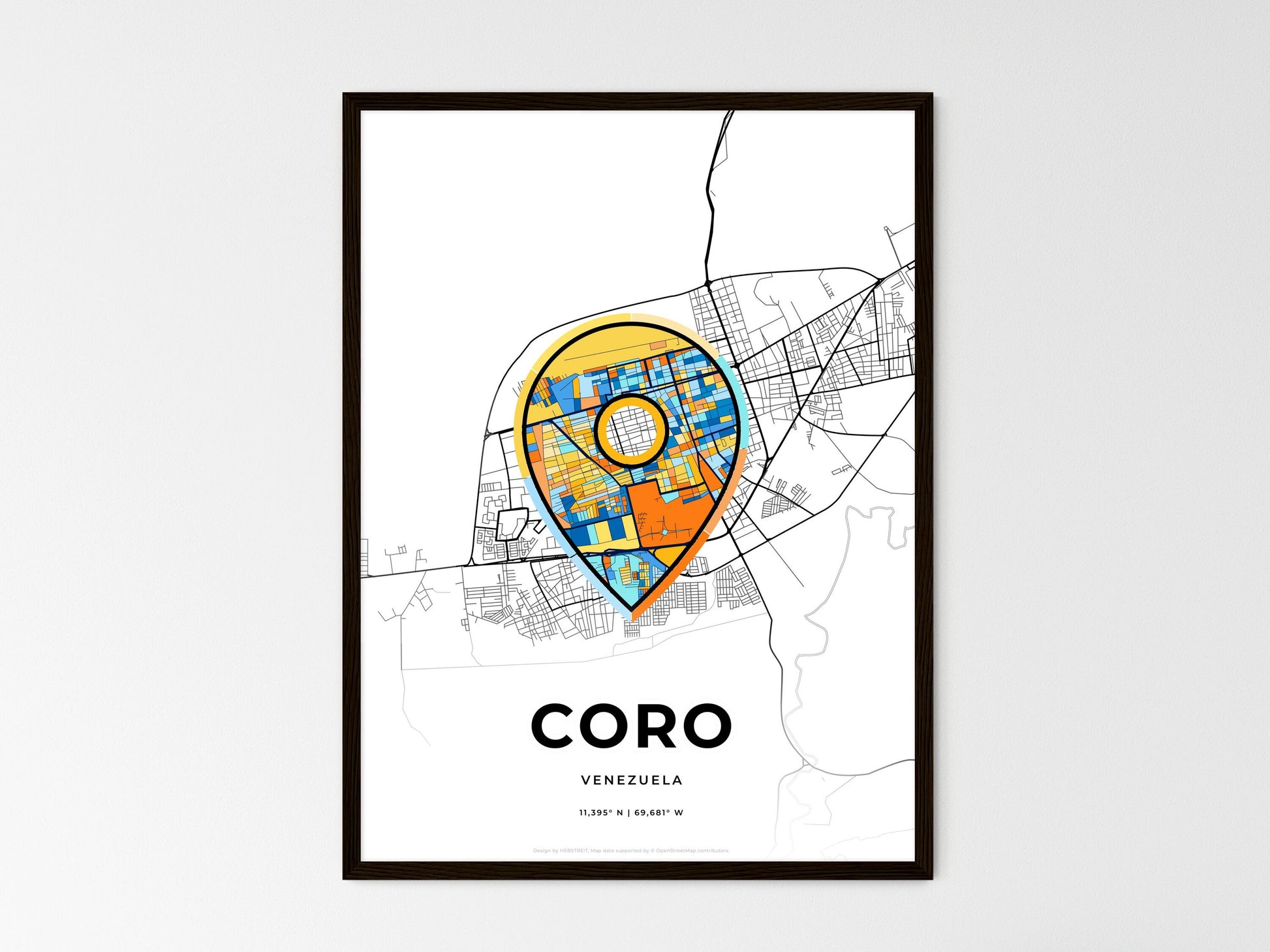 Coro Venezuela wedding art map with pointer icon