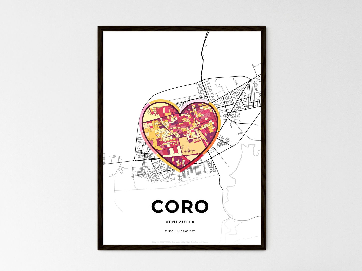 Coro Venezuela wedding art map with heart icon