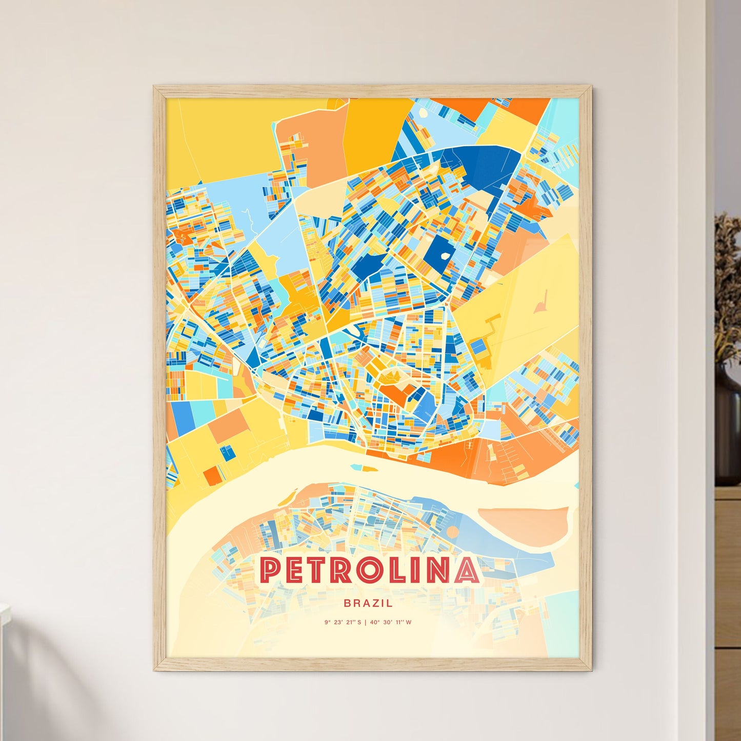 Colorful PETROLINA BRAZIL Fine Art Map Blue Orange